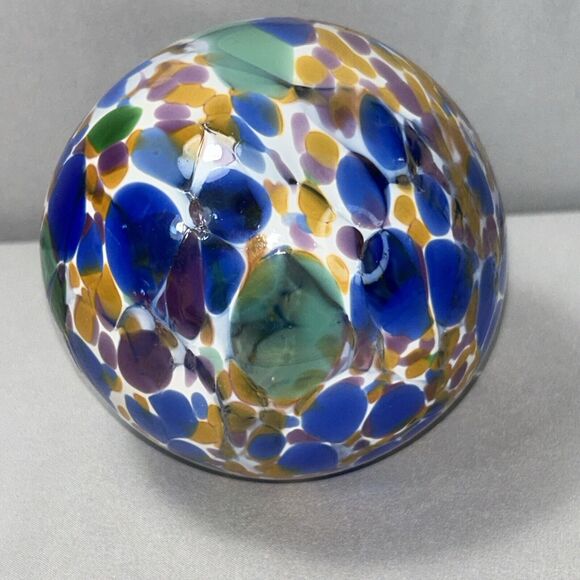 Hand Blown Glass Ornament Art Glass Orb Ball Sun Catcher 3” Blue Multicolor - Picture 4 of 5
